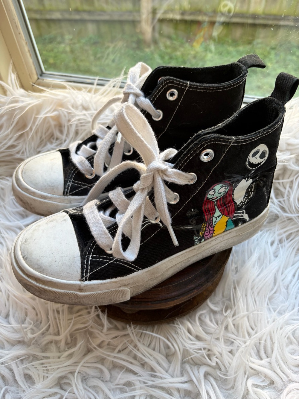 Kids Nightmare Before Christmas Black Canvas High-Top Sneakers with White Laces